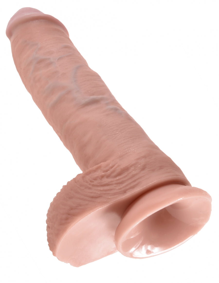 King Cock 10" Cock with Balls - Beige / White (with Suction Cup)