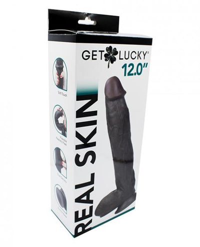 Get Lucky Real Skin 12 inch dark brown realistic dildo