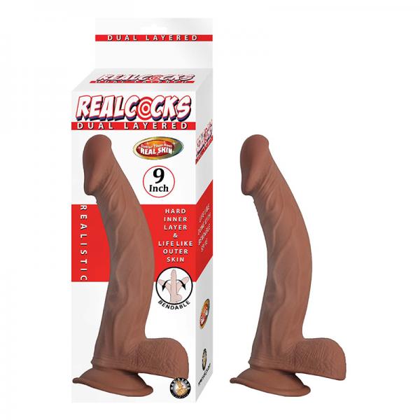 Realcocks Dual Layered 9 In. Brown Dildo