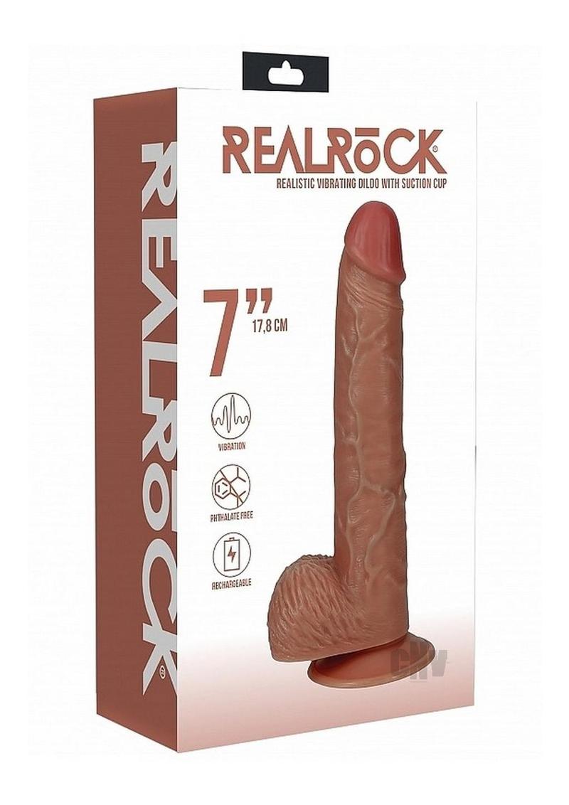 RealRock 7-Inch Vibrating Dildo with Balls - Straight - Caramel