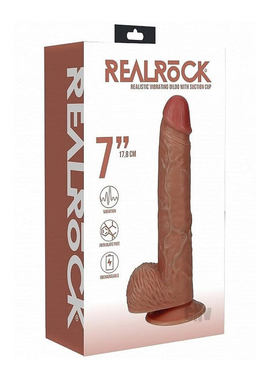 RealRock 7-Inch Vibrating Dildo with Balls - Straight - Caramel