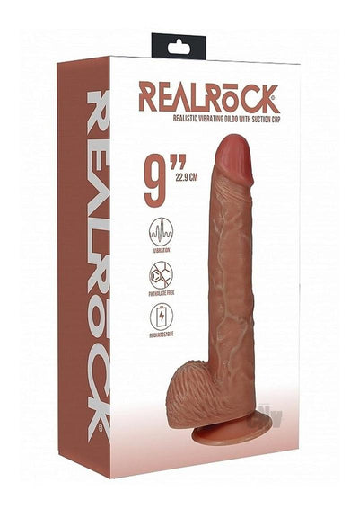 RealRock 9-Inch Vibrating Dildo with Balls - Straight - Caramel