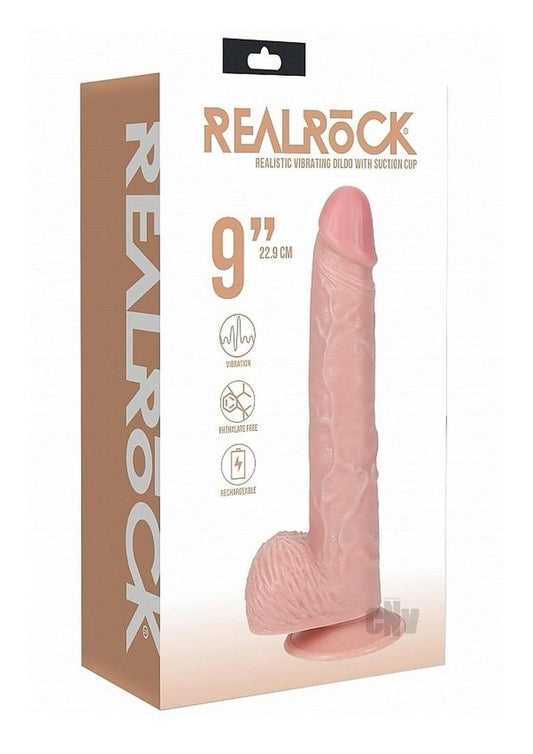 RealRock 9-Inch Vibrating Dildo with Balls - Straight - Flesh