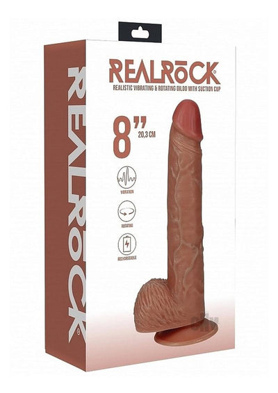 RealRock 8-Inch Rotating Vibrating Dildo with Balls - Straight - Caramel