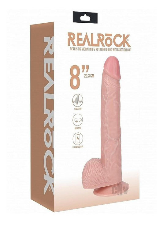 RealRock 8-Inch Rotating Vibrating Dildo with Balls - Straight - Flesh