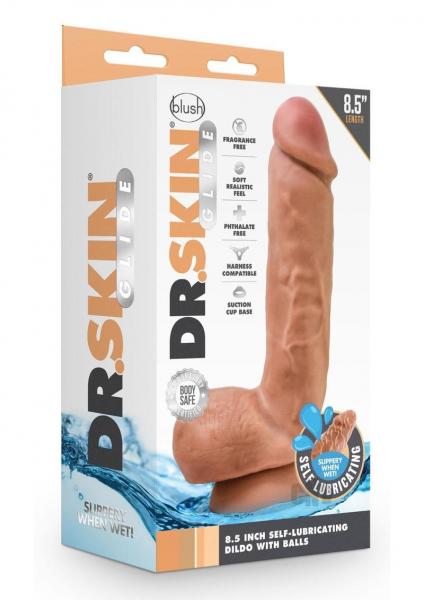 Dr Skin Glide Dildo W/balls 8.5 Caramel