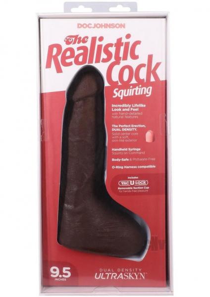 Doc Johnson The Realistic Cock 9.5 inch chocolate Ultraskyn squirting dildo