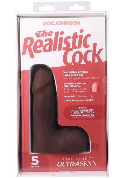 The Realistic Cock 5 In. Ultraskyn Vac-u-lock Dildo With Balls Chocolate