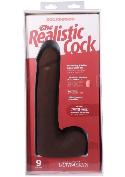 The Realistic Cock 9 In. Ultraskyn Vac-u-lock Dildo With Balls Chocolate