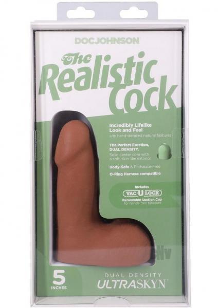 The Realistic Cock 5 In. Ultraskyn Vac-u-lock Dildo With Balls Caramel