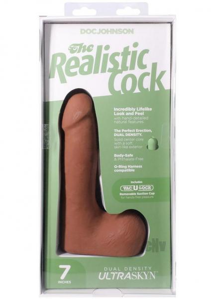 The Realistic Cock 7 In. Ultraskyn Vac-u-lock Dildo With Balls Caramel