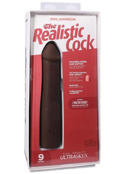 Doc Johnson The Realistic Cock 9 inch chocolate Ultraskyn Vac-U-Lock dildo