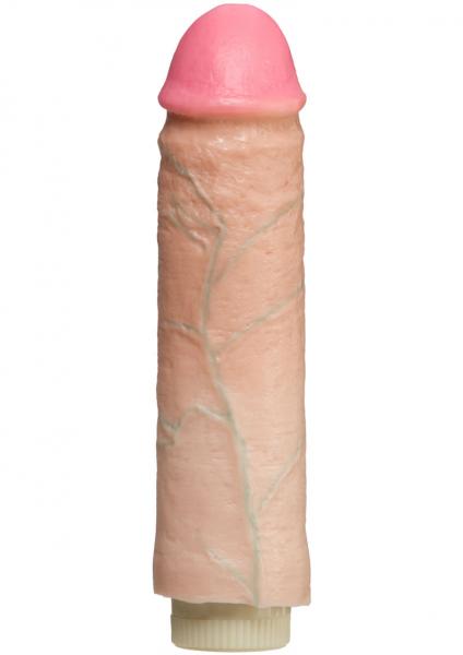 Hard Throb Realistic Vibrator With Sleeve 7 Inches Beige