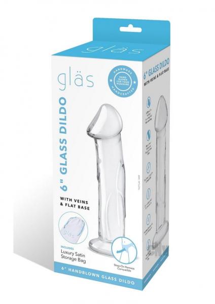 Dildo W/veins Flat Base Glass 6