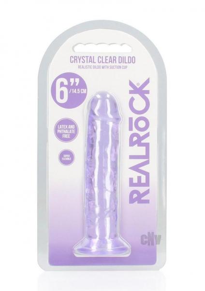 Shots RealRock Crystal Clear 6 inch purple straight dildo