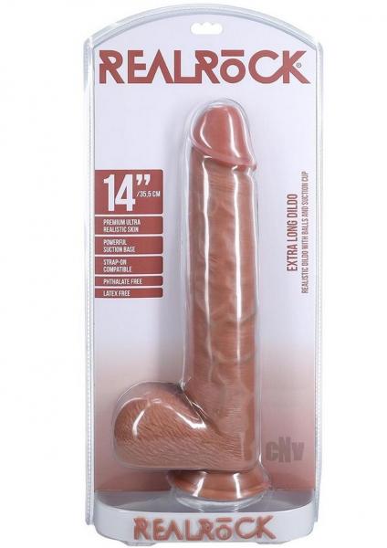 Shots RealRock XL 14 inch tan straight dildo with balls