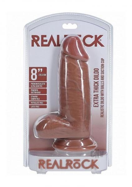 Shots RealRock 8 inch tan extra thick dildo with balls