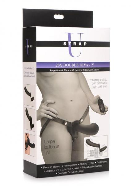 Strap U 28x Lg Dbl Dildo Harn/rc Black