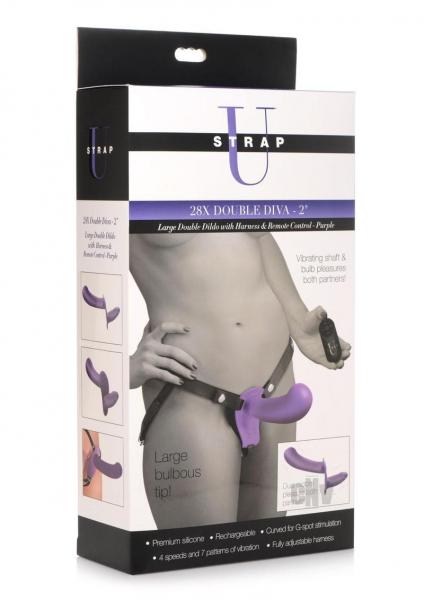 Strap U 28x Lg Dbl Dildo Harn/rc Purple
