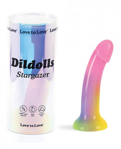 Love to Love Dildolls Stargazer gradient rainbow glitter silicone dildo