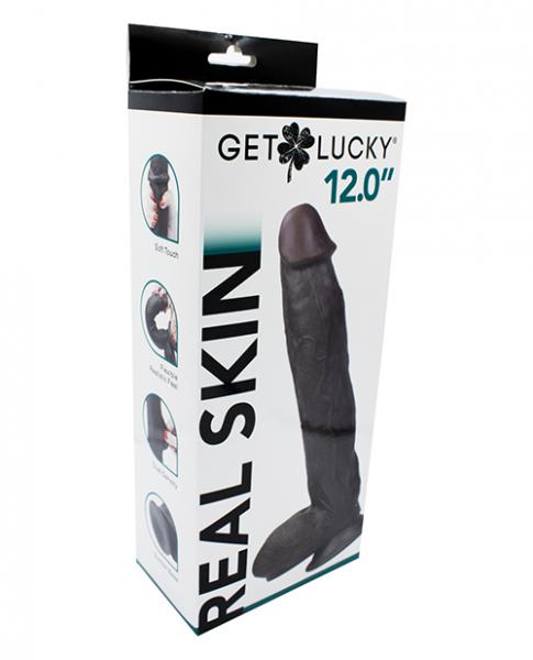 Get Lucky Real Skin 12 inch dark brown realistic dildo
