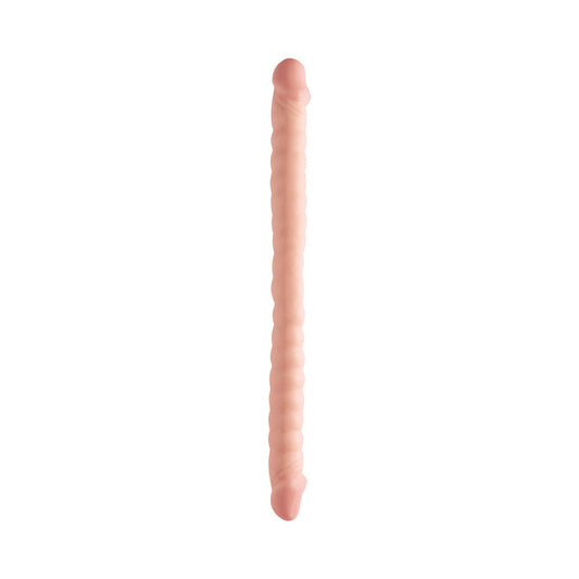 Basix Rubber Works - 18in. Ribbed Double Dong Beige
