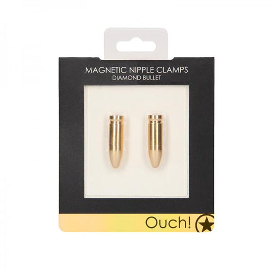 Ouch Magnetic Nipple Clamps - Diamond Bullet - Gold