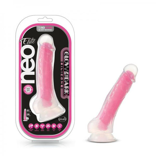 Neo Elite Paradise Glow-in-the-dark 7" Silicone Dual-density Dildo Neon Pink