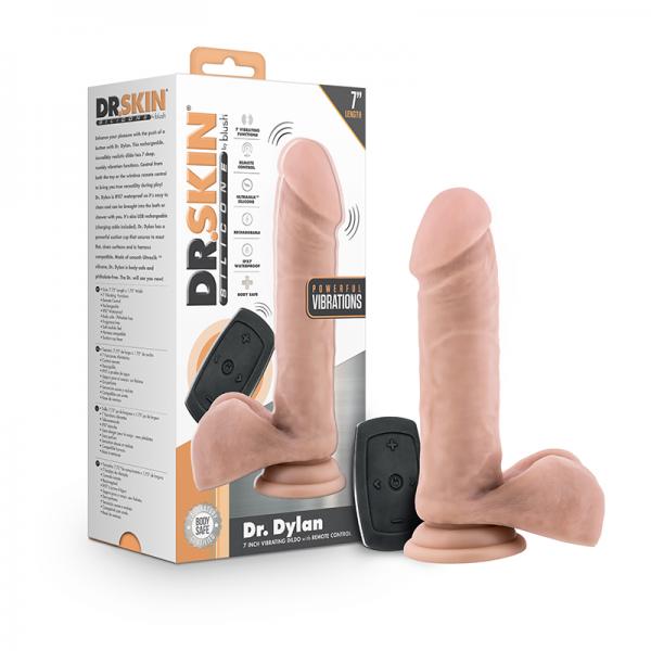 Dr. Skin Dr. Dylan Vibrating Dildo With Remote Control Silicone 8 In. Vanilla