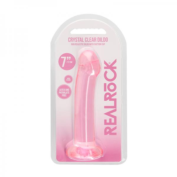 Realrock Crystal Clear Non-realistic Dildo With Suction Cup 6.7 In. Pink