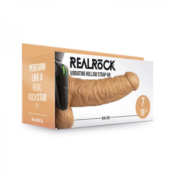 Realrock Vibrating Hollow Strap On With Balls 7 In. Mocha