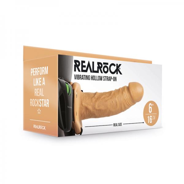 Realrock Vibrating Hollow Strap-on Without Balls 6 In. Caramel