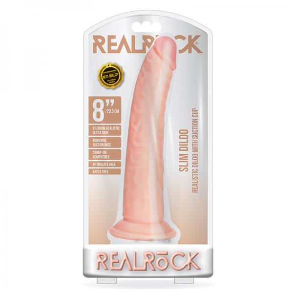 Realrock Slim Realistic Dildo With Suction Cup 8 In. Vanilla