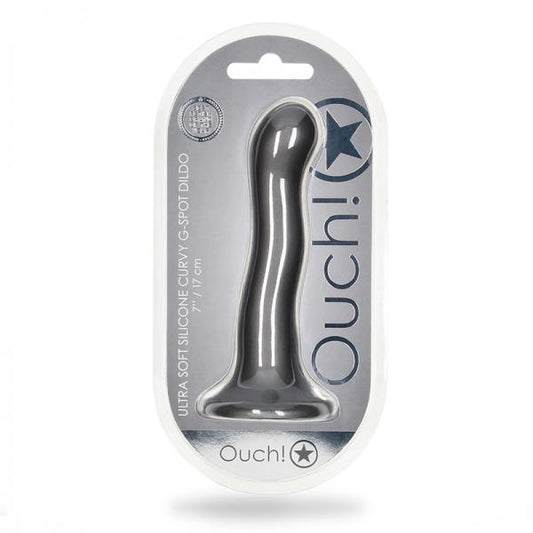 Shots Ouch! Ultra Soft Silicone 7 In. Curvy G-spot Dildo Gunmetal