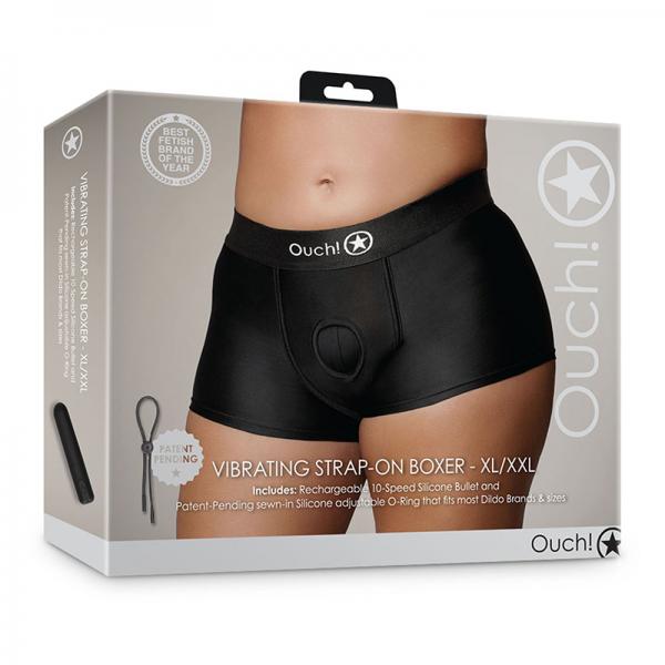 Shots Ouch! Vibrating Strap-on Boxer Black Xl/2xl