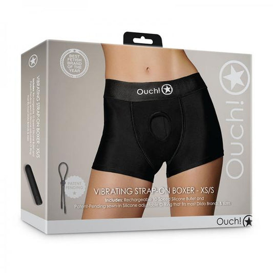 Shots Ouch! Vibrating Strap-on Boxer Black Xs/s