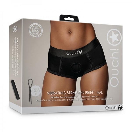 Shots Ouch! Vibrating Strap-on Brief Black M/l