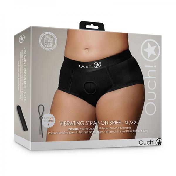 Shots Ouch! Vibrating Strap-on Brief Black Xl/2xl