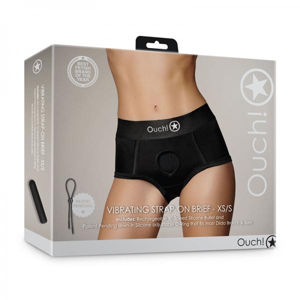 Shots Ouch! Vibrating Strap-on Brief Black Xs/s