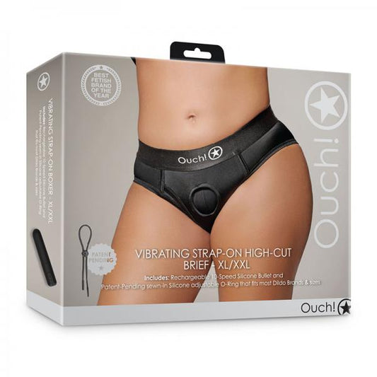 Shots Ouch! Vibrating Strap-on High-cut Brief Black Xl/2xl