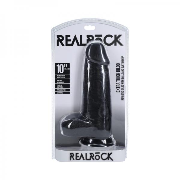 Realrock Extra Thick 10 In. Dildo With Balls Black