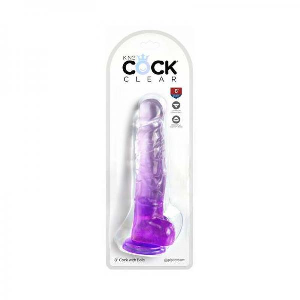 King Cock Clear With Balls 8in Purple