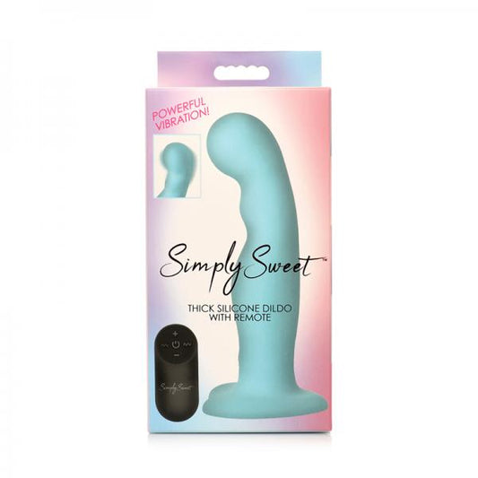 Simply Sweet 21x Vibrating Thick Silicone Dildo W/ Remote Blue