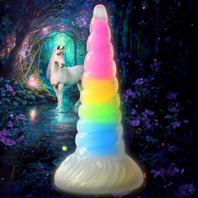 Creature Cocks Uni-Glow glow in the dark rainbow silicone unicorn dildo